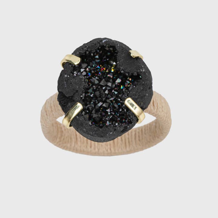 Joanna Buchanan - Wholesale Napkin ring - Rustic druzy napkin rings, black, set of four4