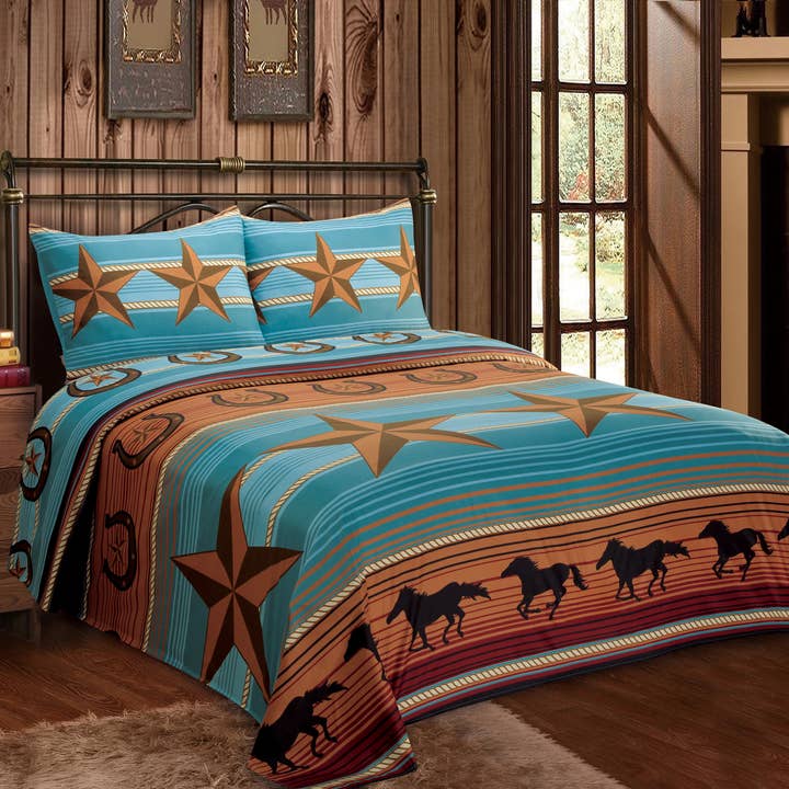 Western Linens - Wholesale Bedding Set - Running Horses 6pc comforter Set