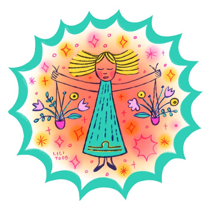 Libra Zodiac Sign Vinyl Sticker for wholesale by Lili Todd Art