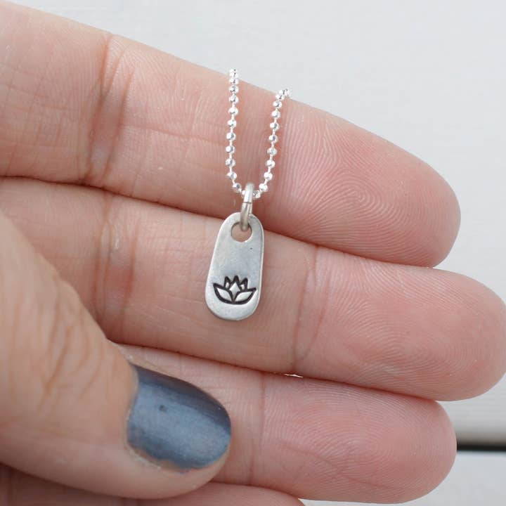 Charm Necklace for Women | Teeny Tag Lotus Necklace for wholesale by Simpli Stamped