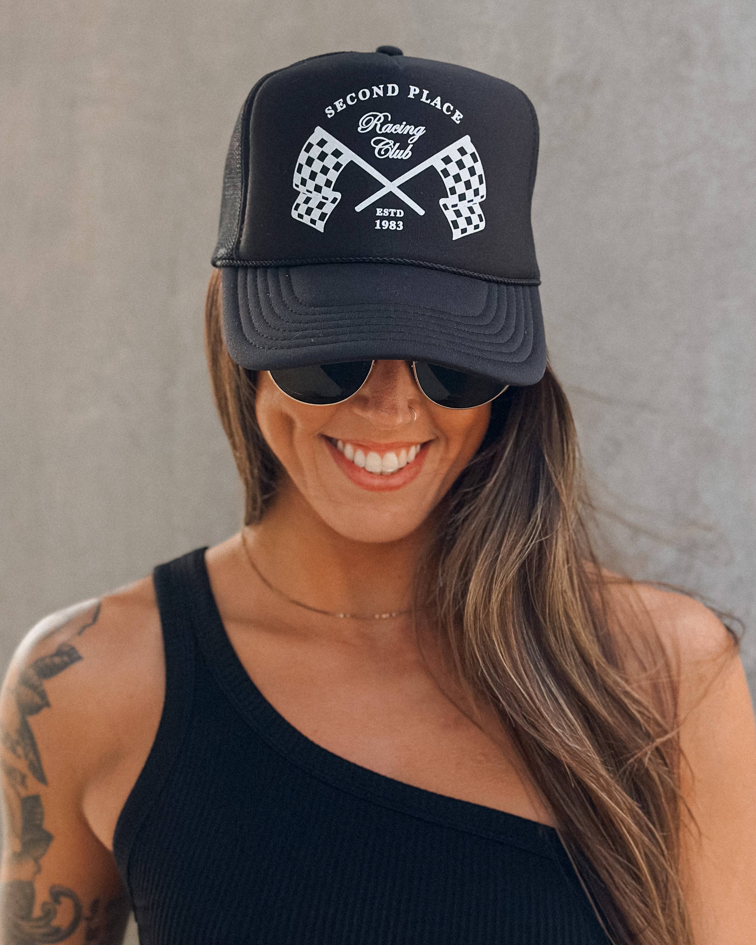 Not From Malibu - Wholesale Trucker Hat - Women's - Second Place Racing Trucker Hat (Black)0