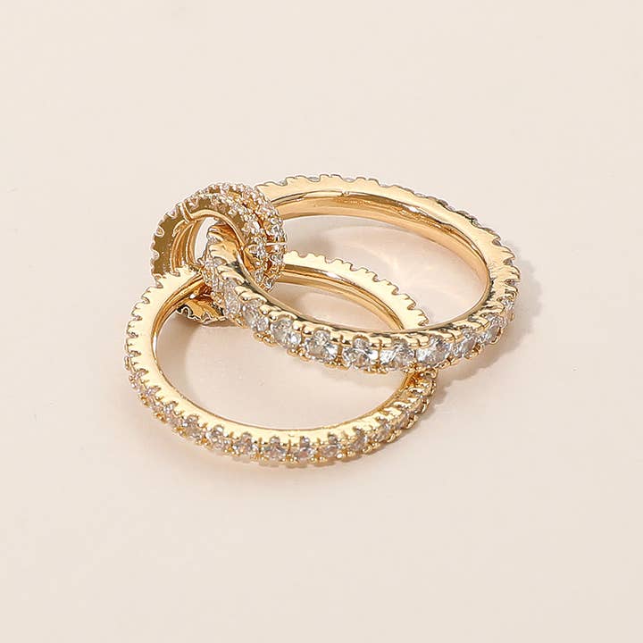 Sensibling Corp. - Wholesale Multi-Stone Ring - Two Tone Stone Paved Interlocking Double Band Ring10