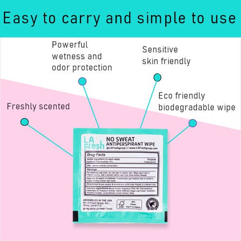 LA Fresh - Wholesale Deodorant - Women's - LA Fresh No Sweat Antiperspirant Wipes Individual Wrapped