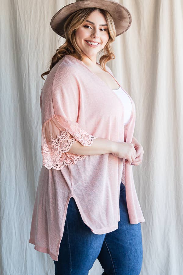 7th Ray – Engroshandel Cardigan - Dame – [PLUS SIZE] Cardigan til kvinder med blondeærmer til hverdagsbrug T4485XL6