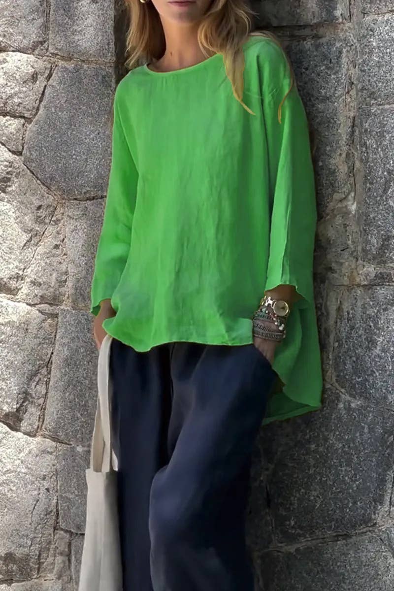 Lily Clothing - Wholesale Blouse - Women's - Nine-quarter sleeve round-neck cotton linen top5