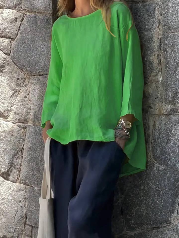 Lily Clothing - Wholesale Blouse - Women's - Nine-quarter sleeve round-neck cotton linen top5