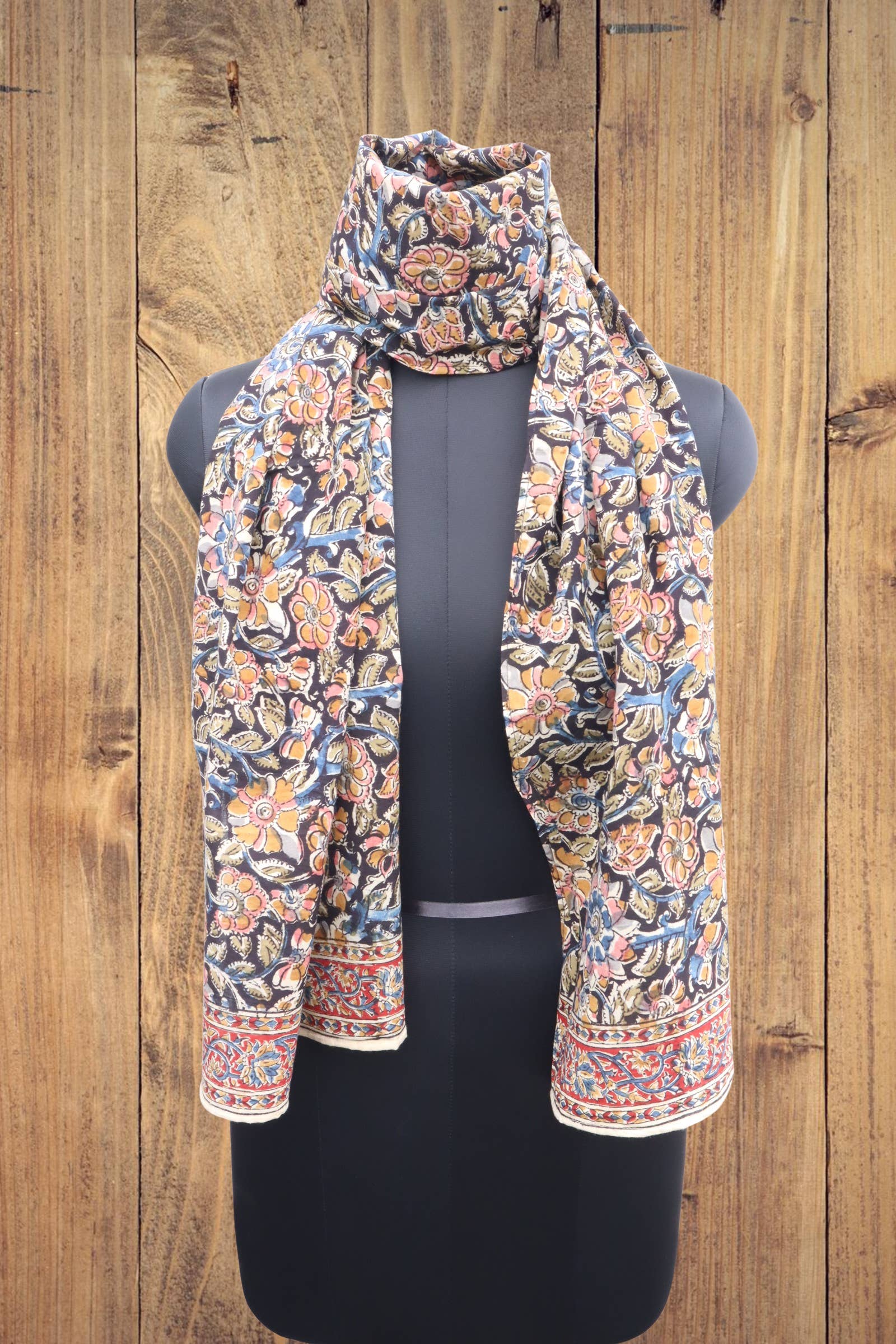 White Lotus Fashions - Wholesale Scarf - Women's - 600-089 "Hand Block Printed Cotton Scarf" - Botanical Grace