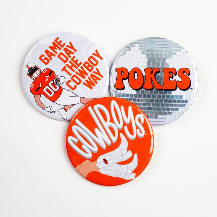 Oklahoma State University Game Day Buttons | Pinback Pins for wholesale by Tailgated Co.