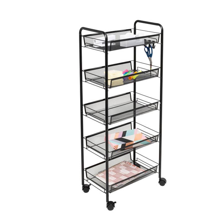 5-Tier Rolling Storage Cart on Wheels, Black for wholesale by Honey-Can-Do
