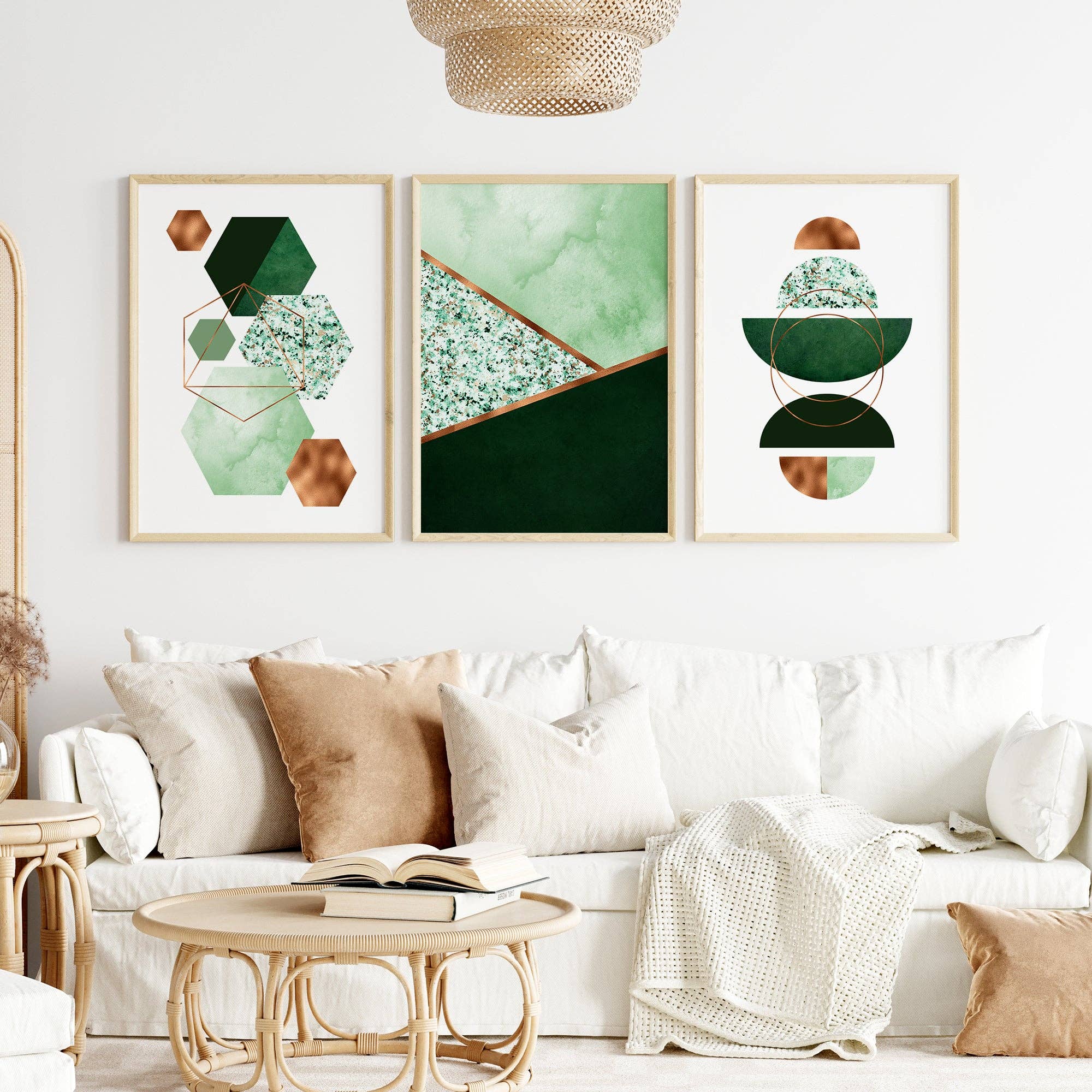 THE WALL HABITAT - Wholesale Gallery Wall Set - Set of 3 Green and Copper Wall Art Prints3