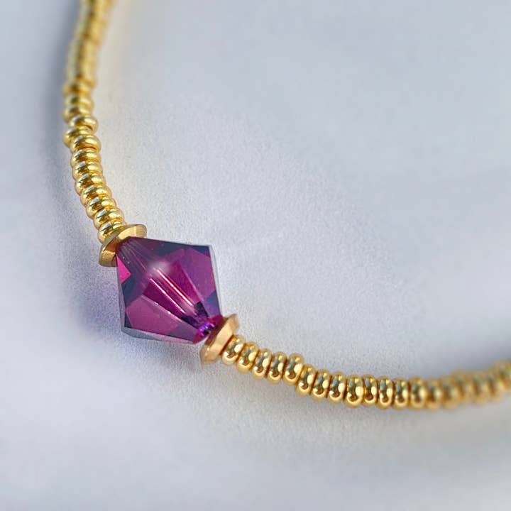 2021-A01-040 Bracciale - Oro - Cristallo viola scuro per la vendita all'ingrosso da parte di Petite Marie Jewelry