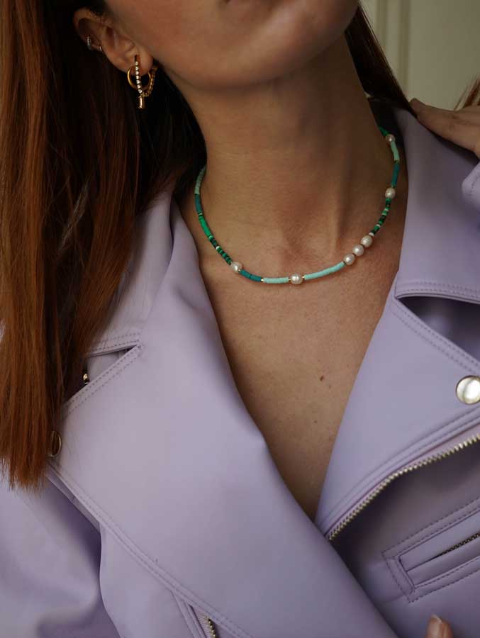 Bijoux 7bis - Wholesale Beaded/Pearl Necklace - Steel Rondelle Gum Beads Necklace5