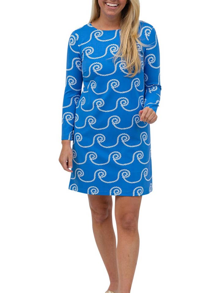 Marina Dress 3/4 Sleeve - Rope Coil Blue/White for wholesale by sailor-sailor