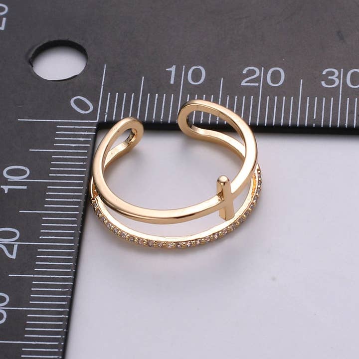 Aim Eternal - Wholesale Signet Ring - Side Cross Ring - Gold Cross Ring - Stacking Rings - Sideway Cross Ring - Cross Jewelry - Religious Jewelry - Sign Ring - Micro Pave ring R060