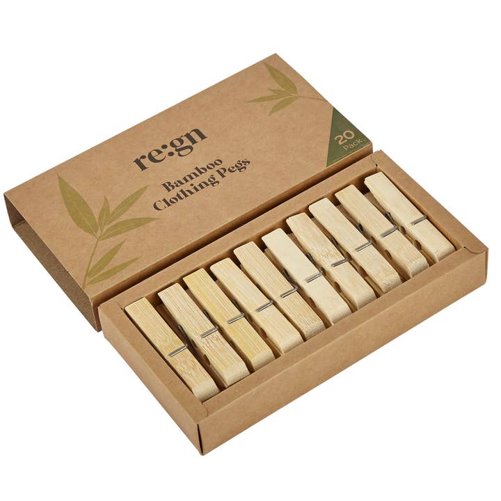 Bamboo Clothes Pegs - Biodegradable & Vegan - 20 Pack for wholesale by Re:gn