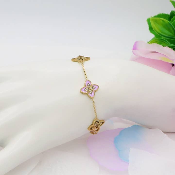 Daemon srls - Wholesale Charm/Dangle Bracelet - LILY SHINE ~ Bracciale flowers in ACCIAIO inossidabile smaltato + cubic zirconia5