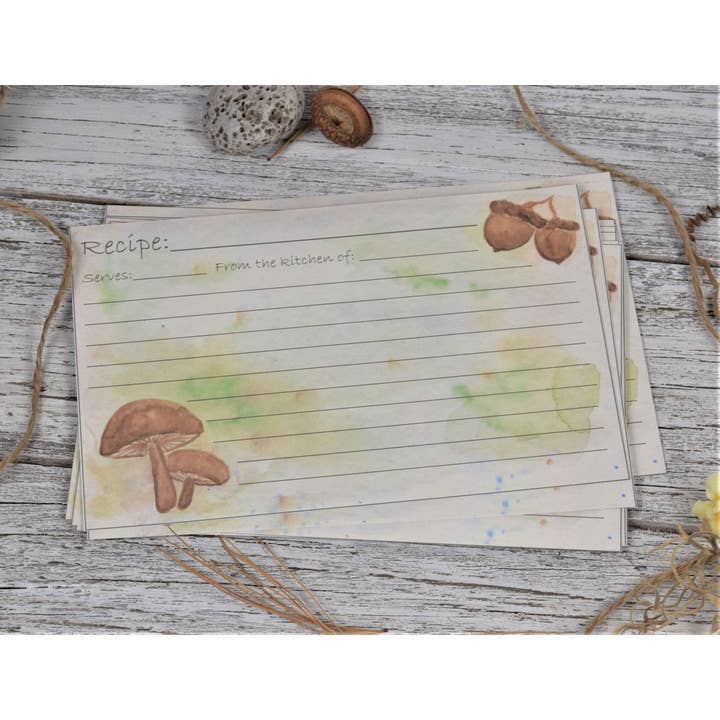 FeathersNFerneStudio - Wholesale Recipe Card - Hand Painted Recipe Cards, Woodland Theme, Kitchen Decor