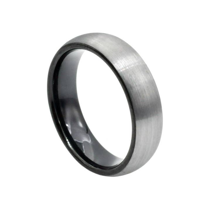 Anillo de tungsteno negro y plateado de 6 mm para hombre para venta al por mayor de Blackjack Mens Jewelry