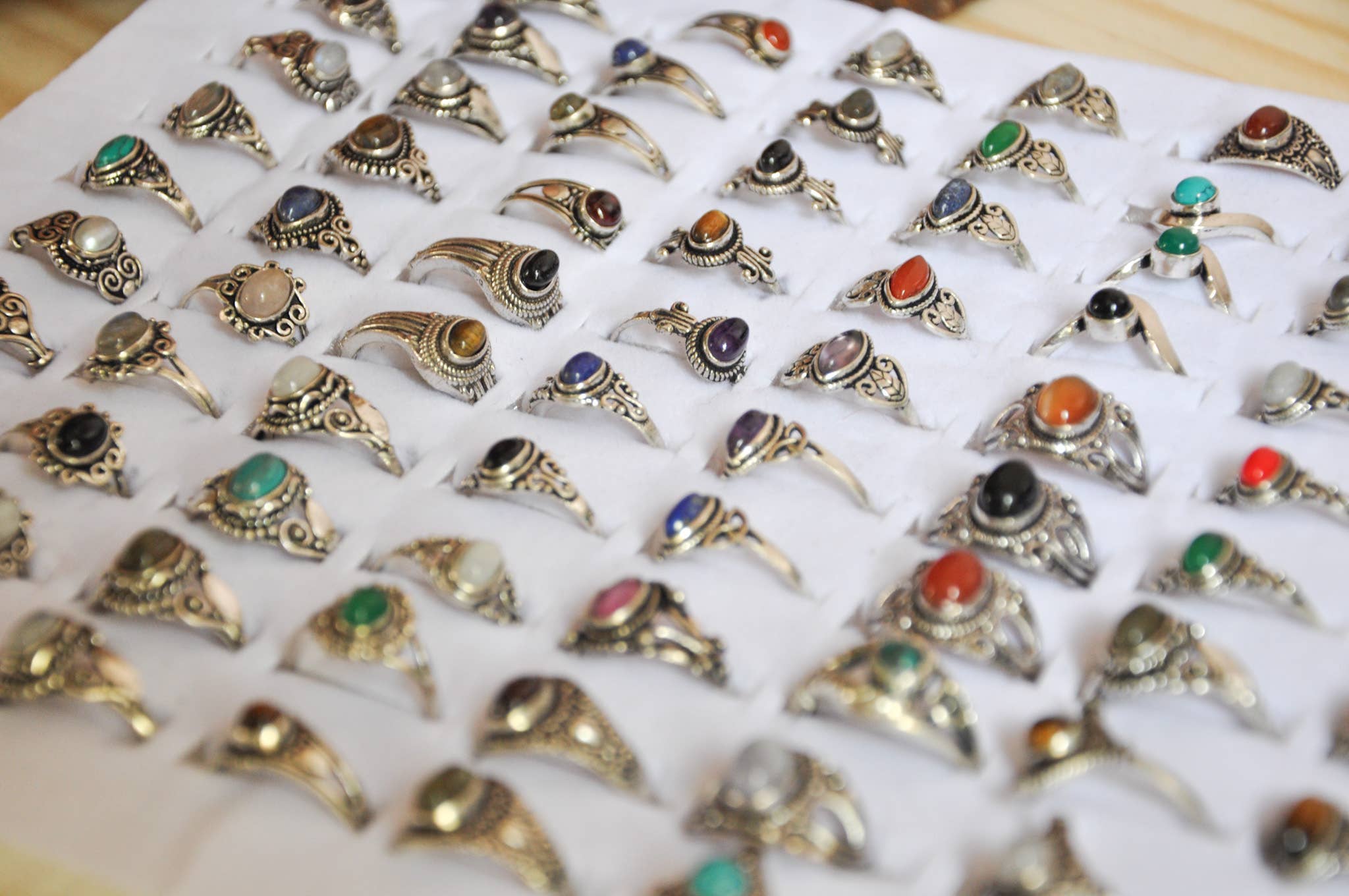 Zumki - Wholesale Cocktail/Statement Ring - Assorted Mixed Metal Silver Natural Gemstone Ring14