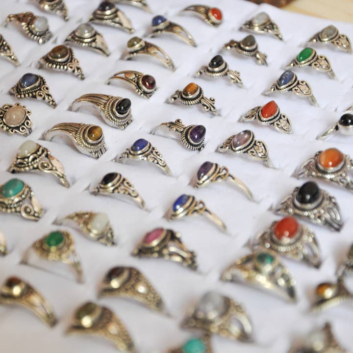 Zumki – wholesale Cocktail/Statement Ring – Blandad blandad metall silver naturlig ädelstenring14