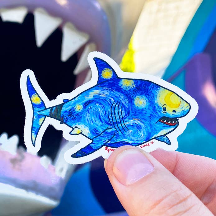 VINYL STICKER: Van Gogh's Starry Night Shark (Now Bigger!) for wholesale by Ryan McCulloch Art