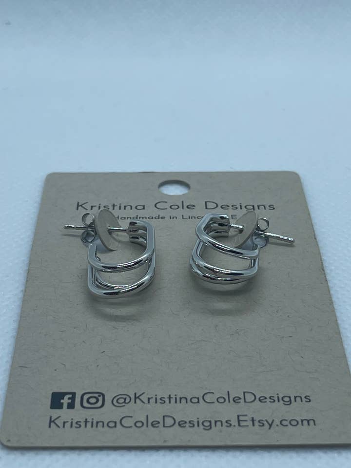 Silver Open 3-Layer Oval Hoop Earrings for wholesale by Kristina Cole Designs