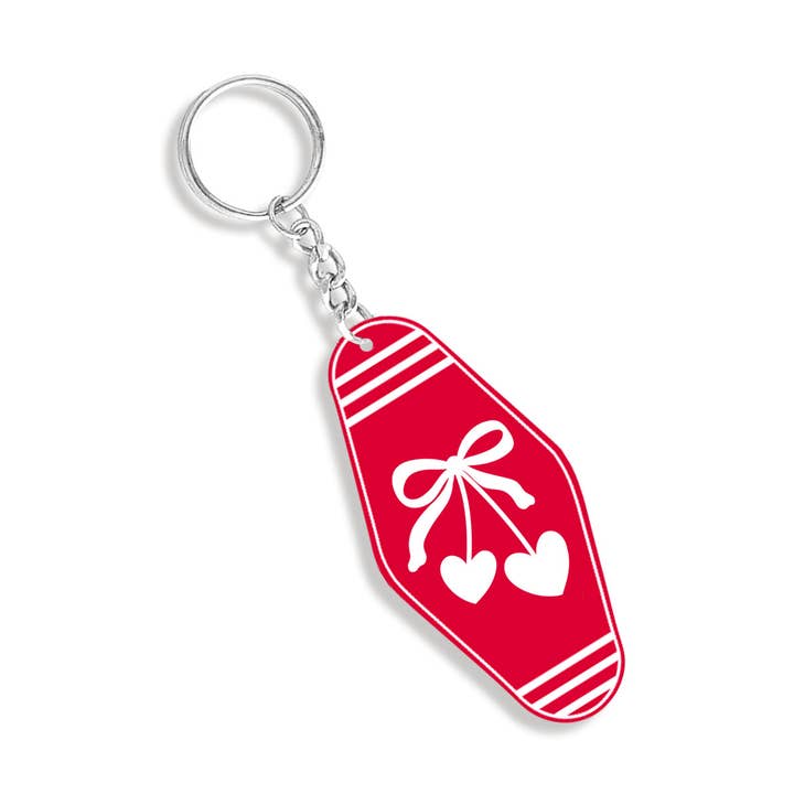 Red & White Cherry Hearts Keychain for wholesale by Viv&Lou
