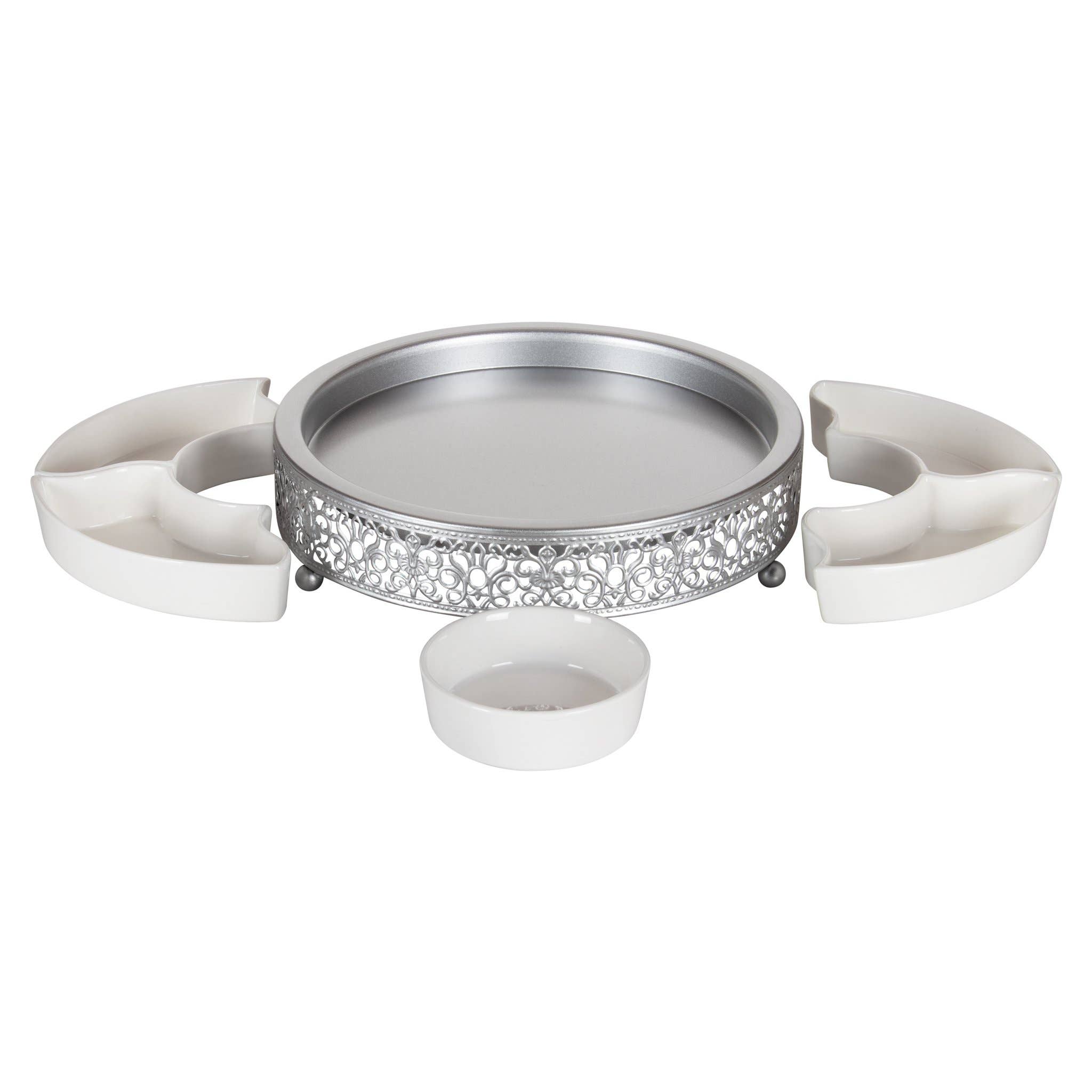 Amalfi Decor - Wholesale Serving Tray - Round Serving Tray with 5 Ceramic Dishes - Silver1