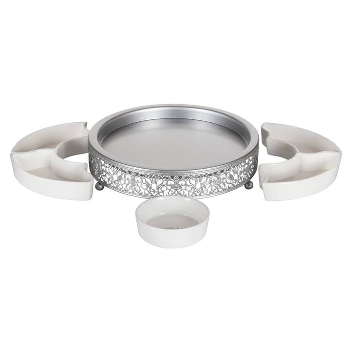 Amalfi Decor - Wholesale Serving Tray - Round Serving Tray with 5 Ceramic Dishes - Silver1