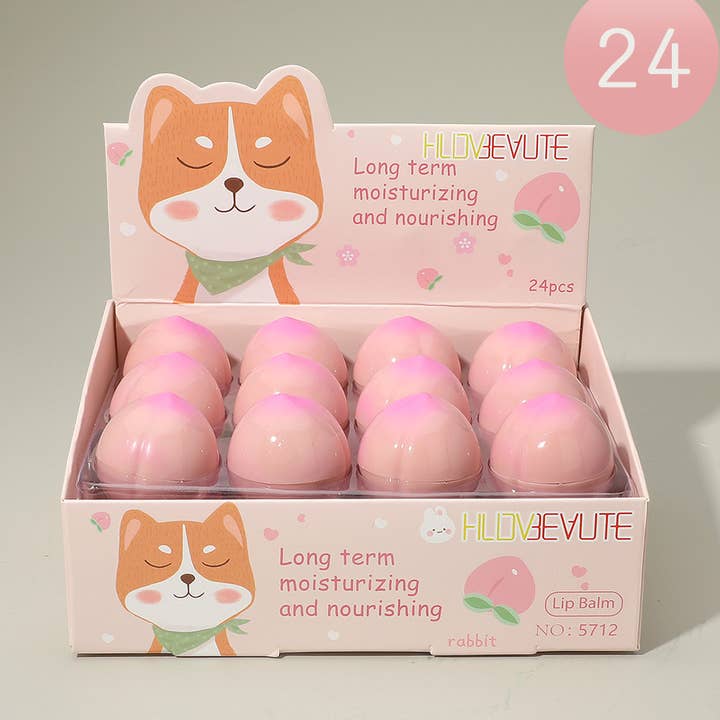 24PCS - Peach Shaped Long Lasting Moisture Lip Balm for wholesale by Sensibling Corp.