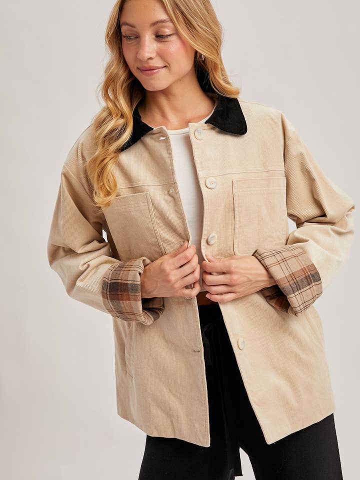 Bluivy - Wholesale Coat - Women's - CORDUROY BUTTON DOWN BARN COAT INNER PLAID24