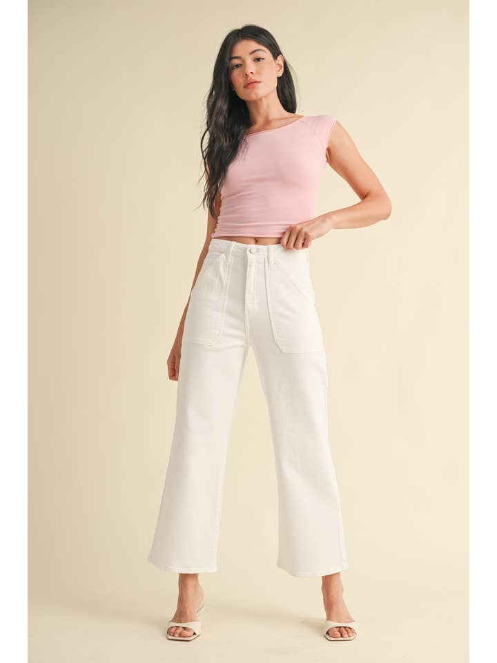 JUST BLACK DENIM - Wholesale Pants - Women's - BP339J - OPT WHT - HR Cargo Pocket Wide Leg1