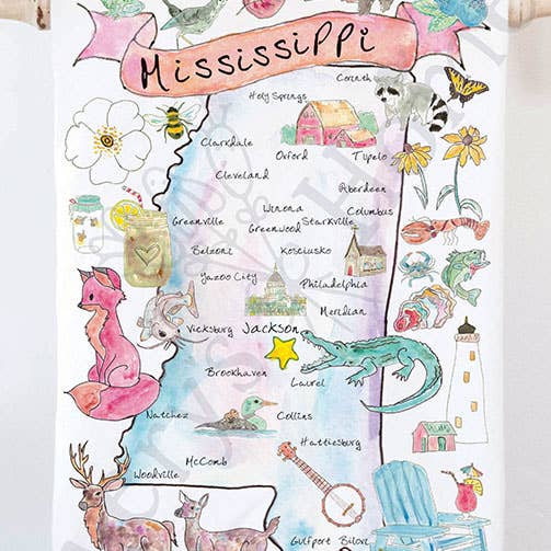 Torchon souvenir de plage de la carte de l'État du Mississippi pour la vente par Avery's Home