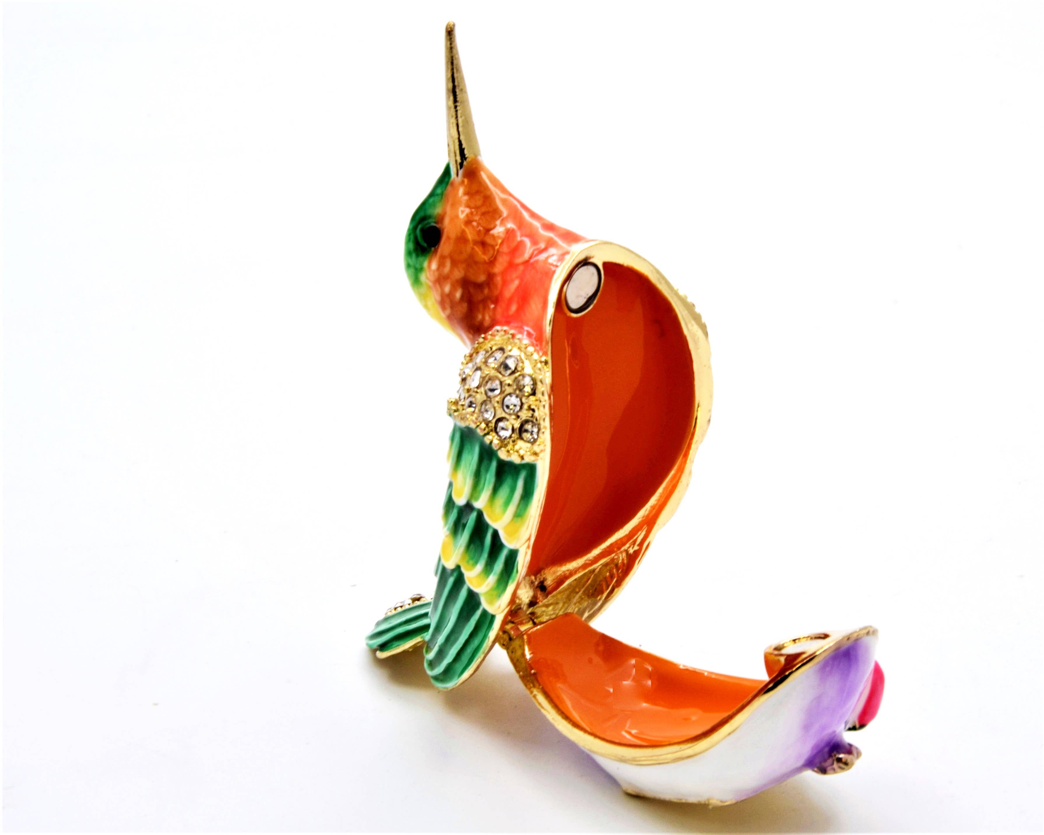 Ciel Collectables - Wholesale Jewelry Box/Organizer - Bejeweled Small Humming Bird Trinket Box. Hand Painted3