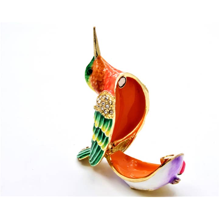 Ciel Collectables - Wholesale Jewelry Box/Organizer - Bejeweled Small Humming Bird Trinket Box. Hand Painted3