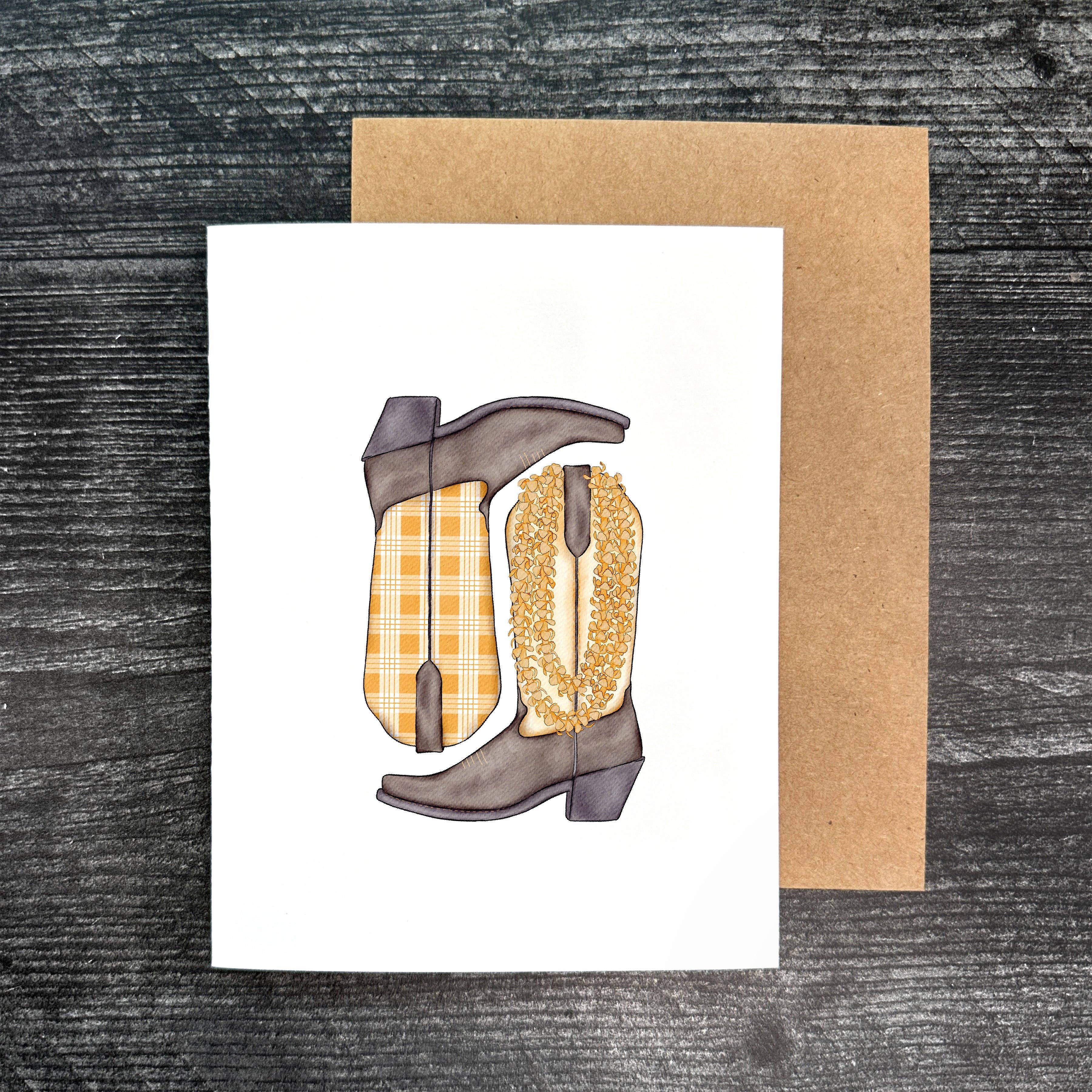 Malina Prints - Wholesale Everyday Greeting Card - Pua Kenikeni Palaka Boots | Greeting Card1