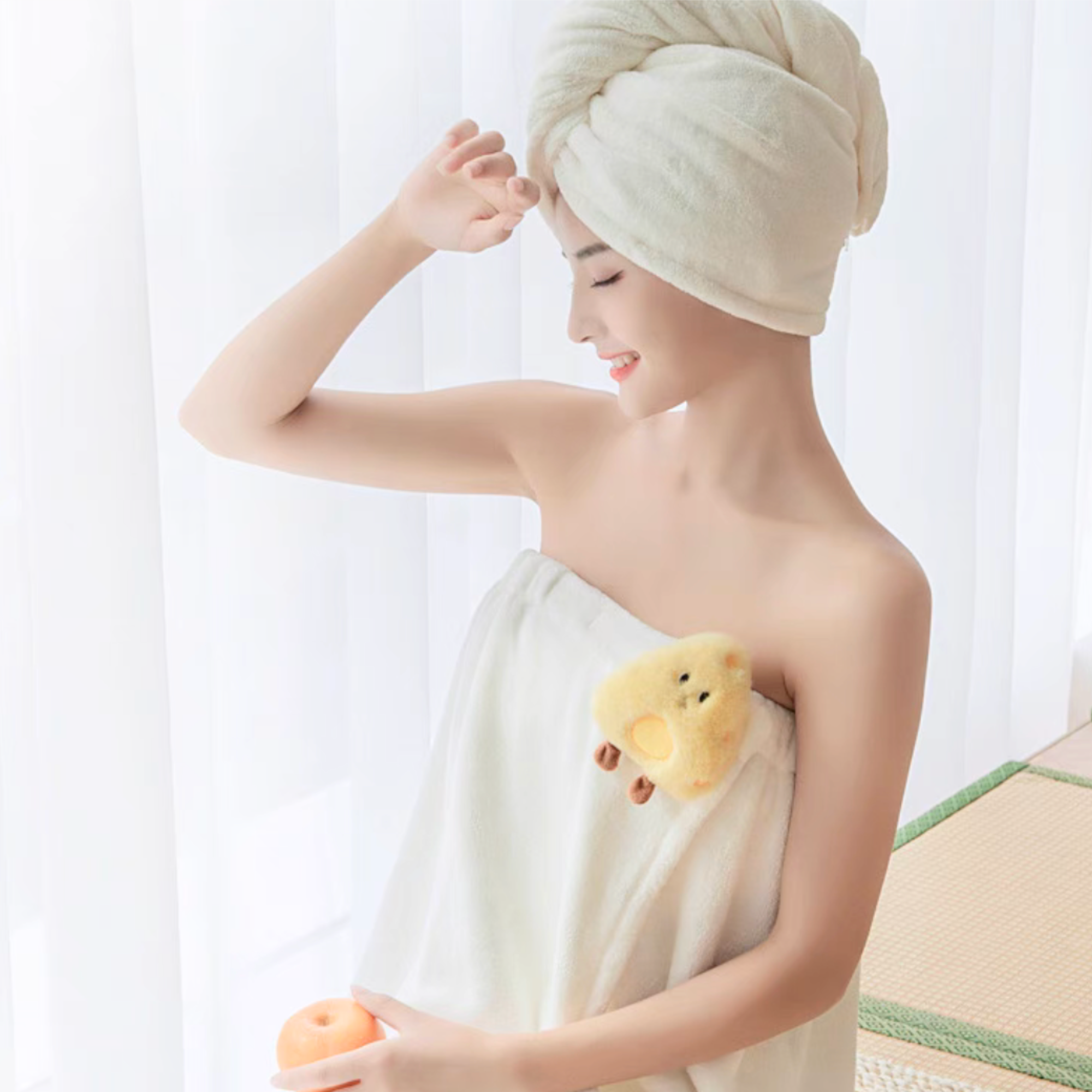 DrifWoo – wholesale Bath towel – Microfiber Body Wrap Hair Wrap Set with Fluffy Accents Cute 9