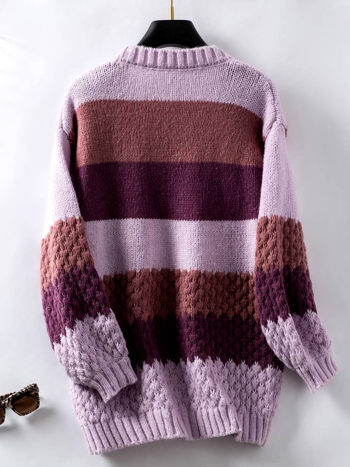 Lily Clothing - Wholesale Cardigan - Women's - STRIPED SWEATER CARDIGAN IN CONTRASTING COLORS9