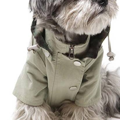 Mosgroene regenjas/parka voor honden voor wholesale door Miamore Pets