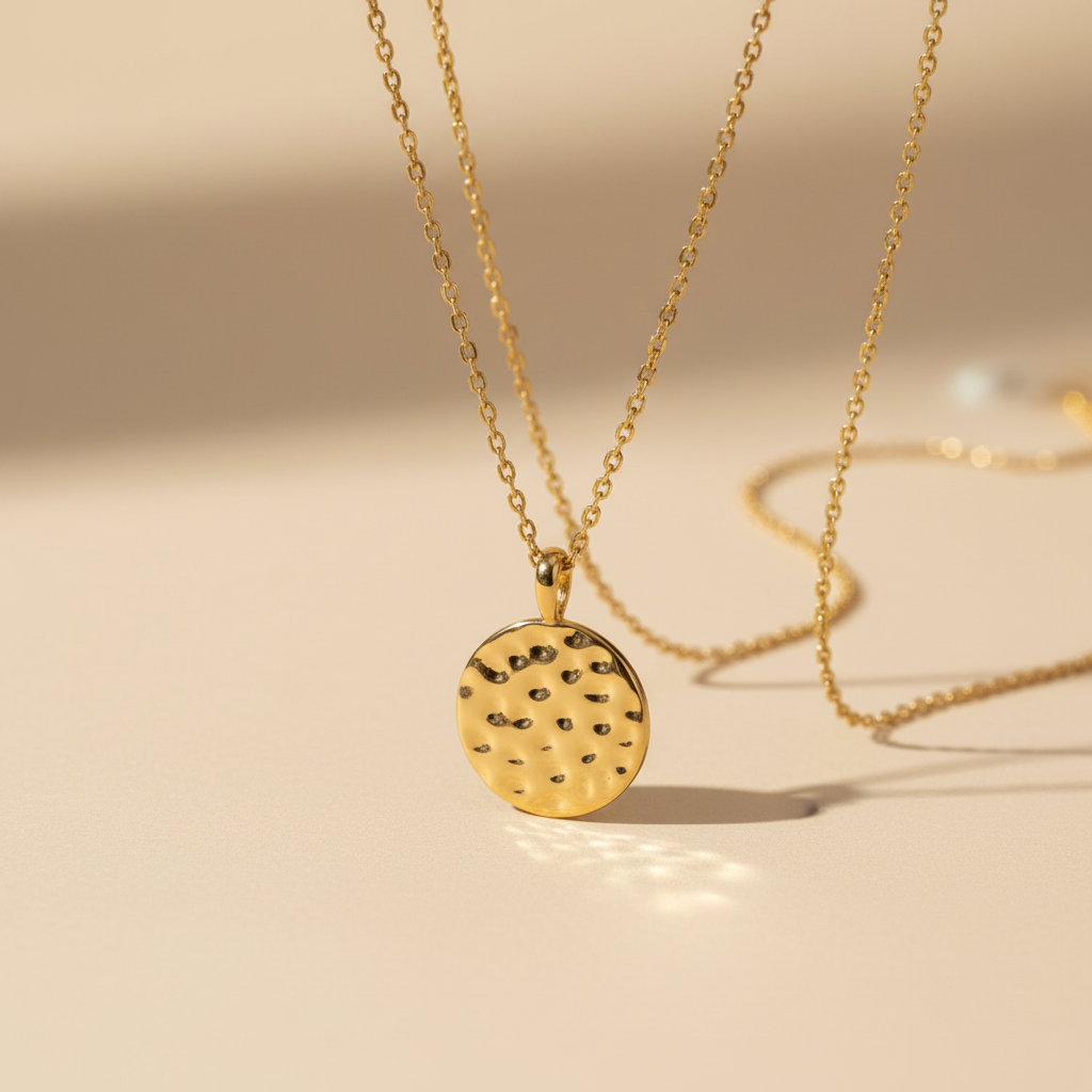 Gold Lunar – Großhandel Kette mit Anhänger/Charm – Geschmolzene gehämmerte Scheibenkette Halskette 18k vergoldet2