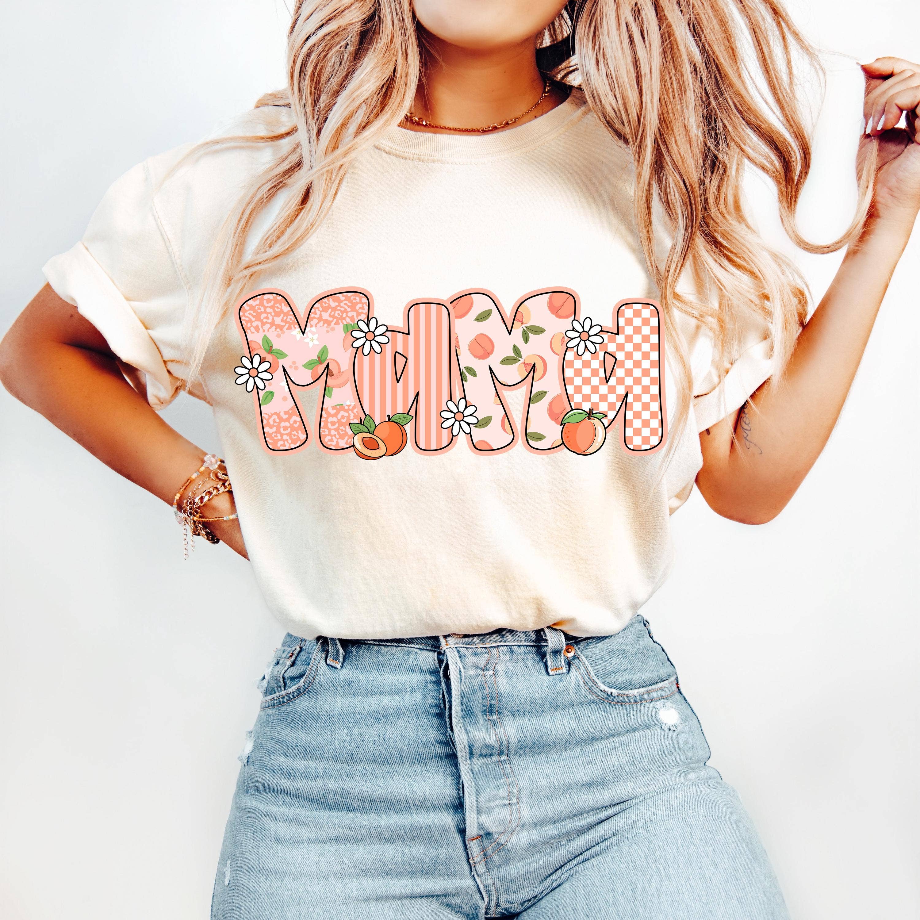 NVC Ecommerce LLC - Wholesale T-Shirt (Graphic) - Women's - Preppy Mama Peach Shirt, Cute Peach Floral Mama Sweatshirt0