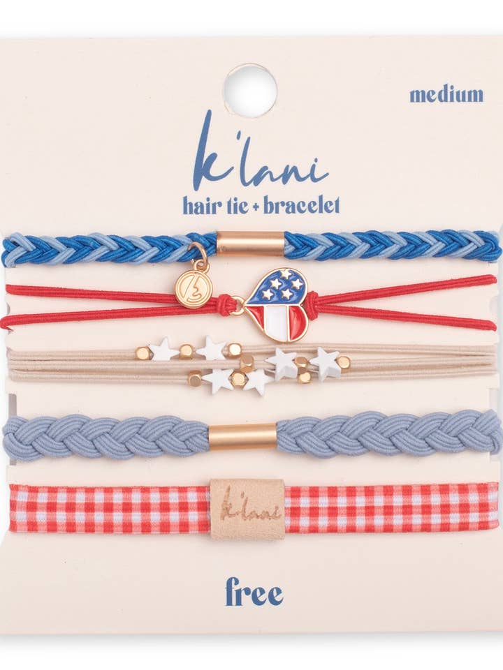 "Free" Patriotic Red, White and Blue Hair Tie Bracelet and other Purchase Wholesale july. Free Returns & Net 60 Terms on Faire trending on Faire.