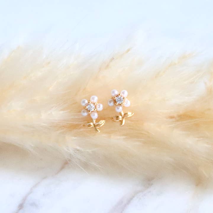 Mini Flower Pearl Stud Earrings for wholesale by Mesa Blue