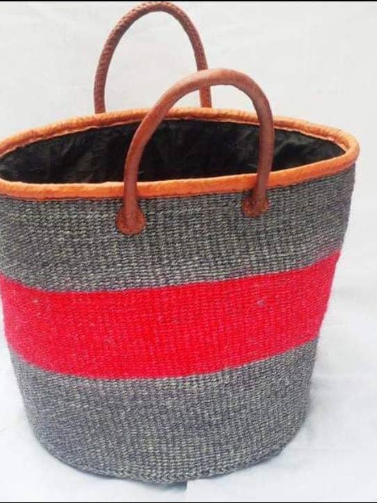 Grå og rød vævet indkøbstaske med gratis levering for engroshandel hos Delight merchants