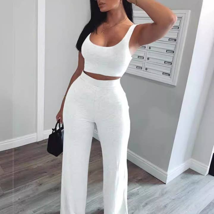 Your Beautiful Boutique - Wholesale Top & Pant Set (NOT Loungewear) - Women's - Women Fashion Casual Solid Color Tank Top Pants Set