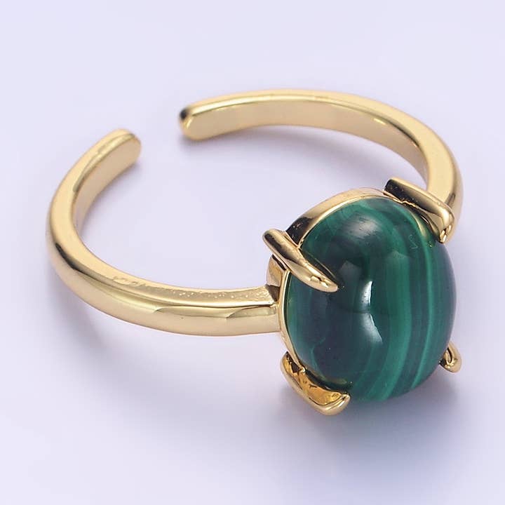 14K Gold Filled Oval Malachite Gemstone Solitaire Ring for wholesale by Aim Eternal