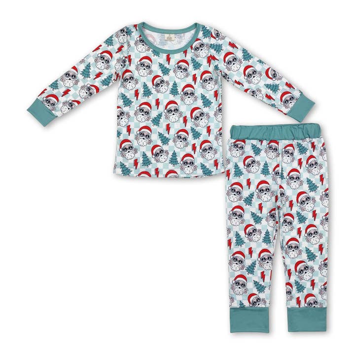 Yawoo Garments - Wholesale Sleepwear Set - Kids - Plaid Christmas tree santa groovy kids bamboo pajamas