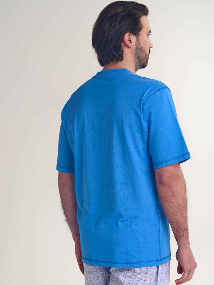 Men's Short Sleeve Pajama Shirt with Placket Cotton - Blue 7632 for wholesale on Faire2