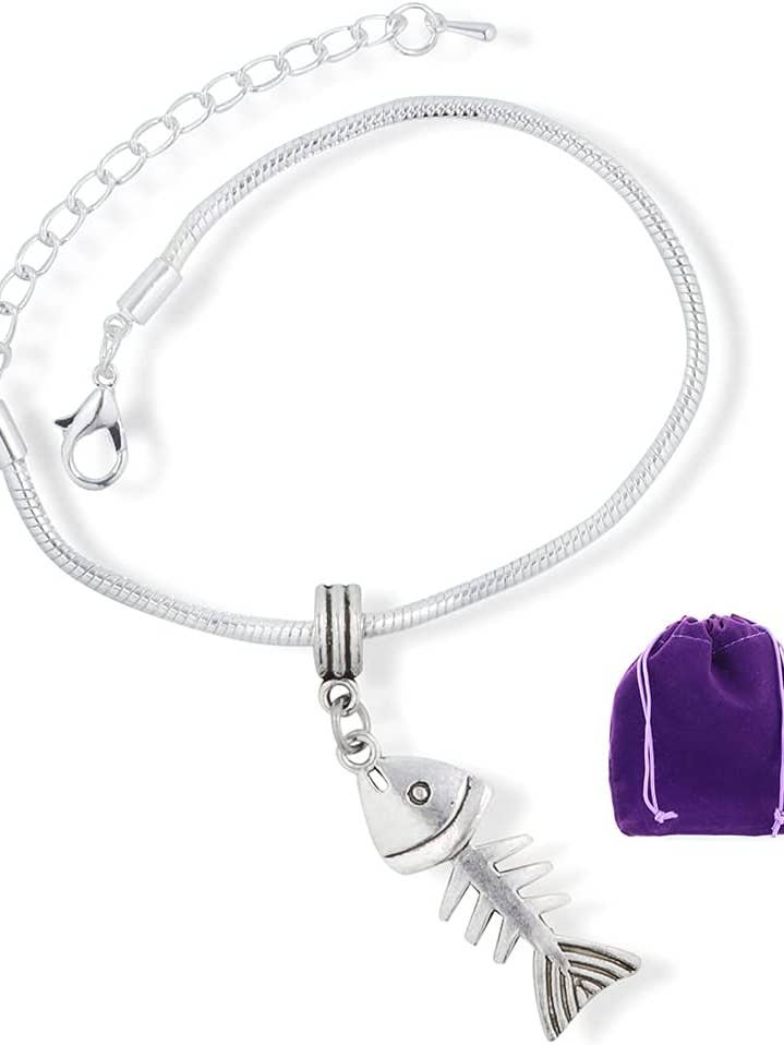 Emerald Park Jewelry Fish Bones Bracelet | Skeleton Stainless Steel Snake Chain Charm Bracelet for wholesale by Dave The Bunny