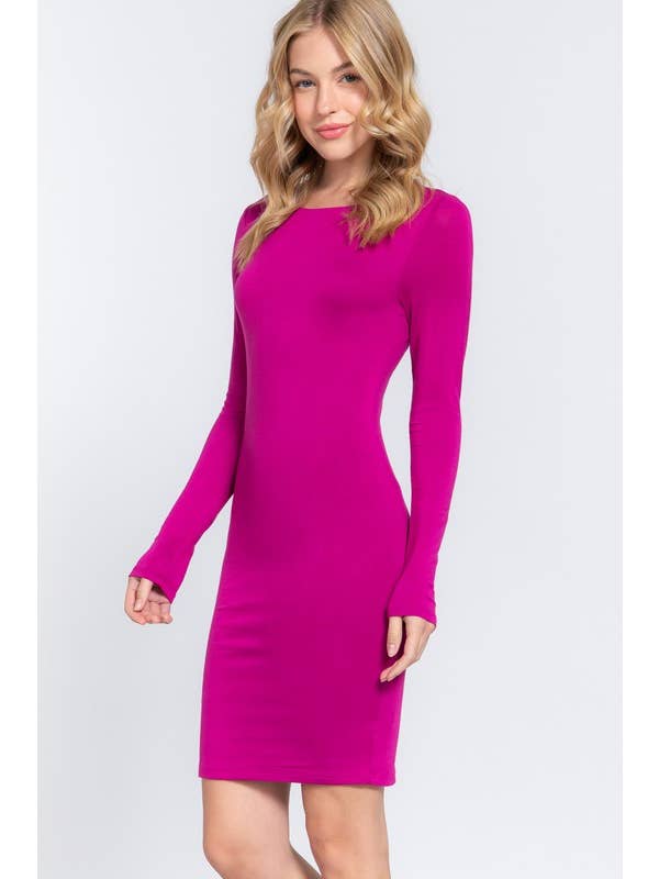 Active Basic | Active USA - Wholesale Dress - Women's - Long Sleeve Crew Neck 2 Ply Rayon Jersey Mini Dress7